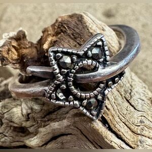 Vintage .925 Sterling Silver Marcasite Shooting Star Ring Size 8